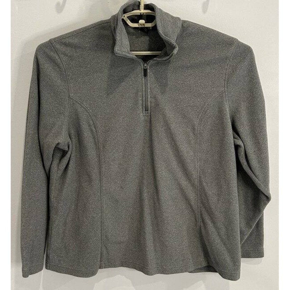 Lands End Gray 1/4 Zip Fleece Long Sleeve Pullover Thermacheck Size 1X 16W 18W